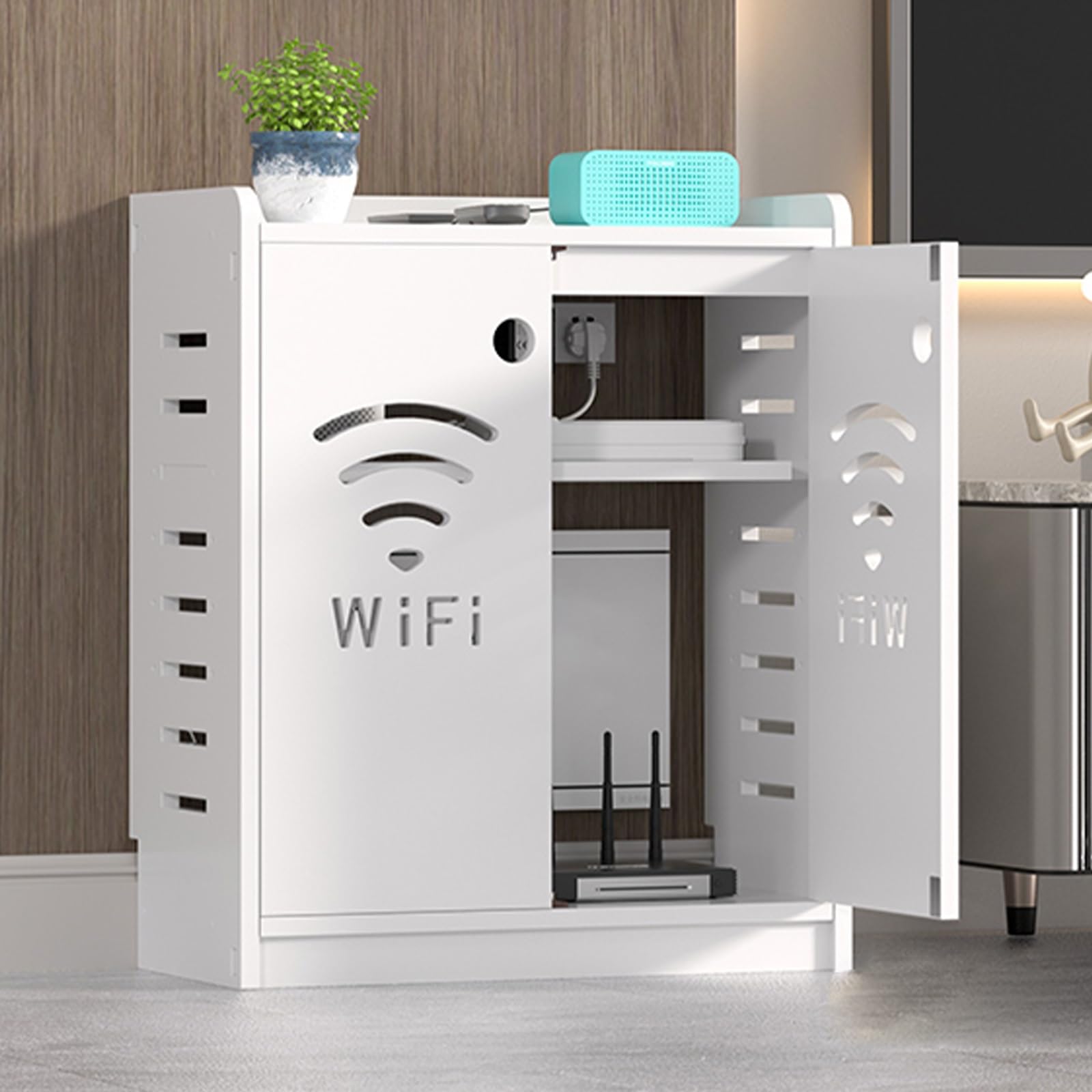 Mobiletto Portaoggetti Per Router WiFi, Modem Da Pavimento, Multifunzionale Organizer La Gestione Dei Cavi,Immagazzinaggio Nascondi,elevata Capacità Di Carico, Soggiorno E Ufficio