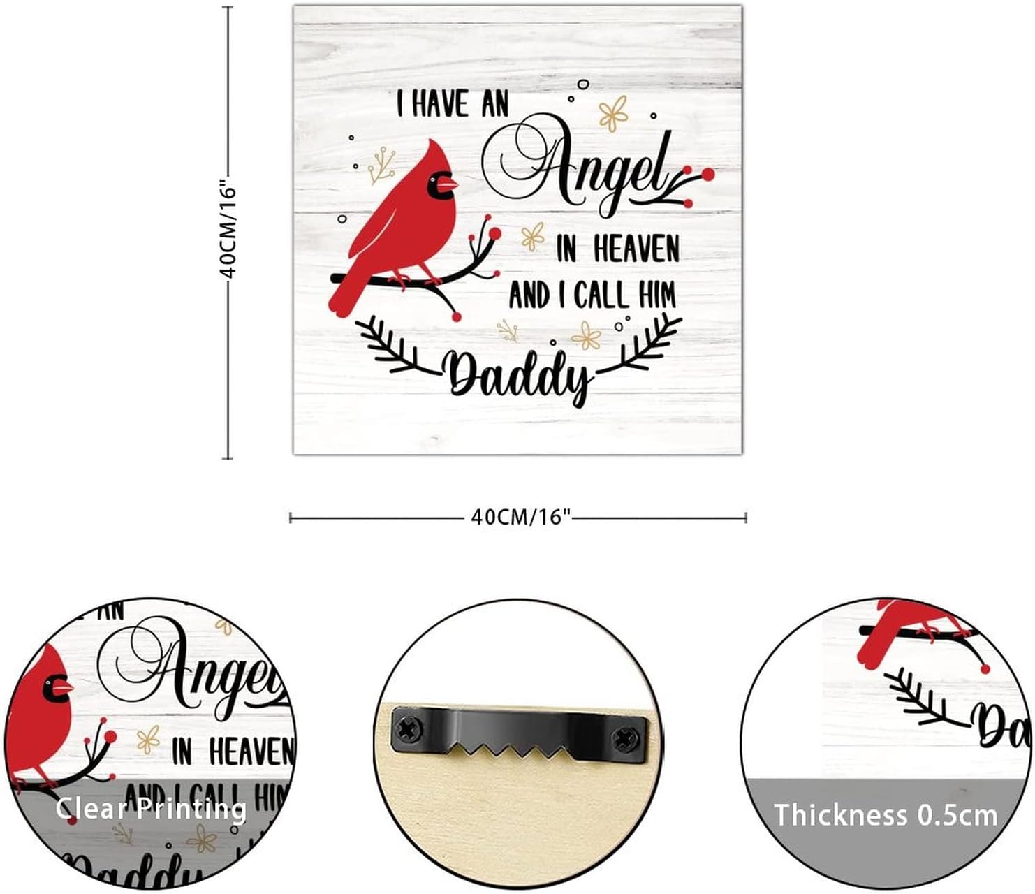 I Have Angel I Call Him Daddy Wood Sign Farmhouse Christmas Red Bird Wall Sign Merry And Bright Wall Decor Farmhouse Rustic Wooden For Bedroom Kitchen Living Room Table Housewarming Gift 16x16in