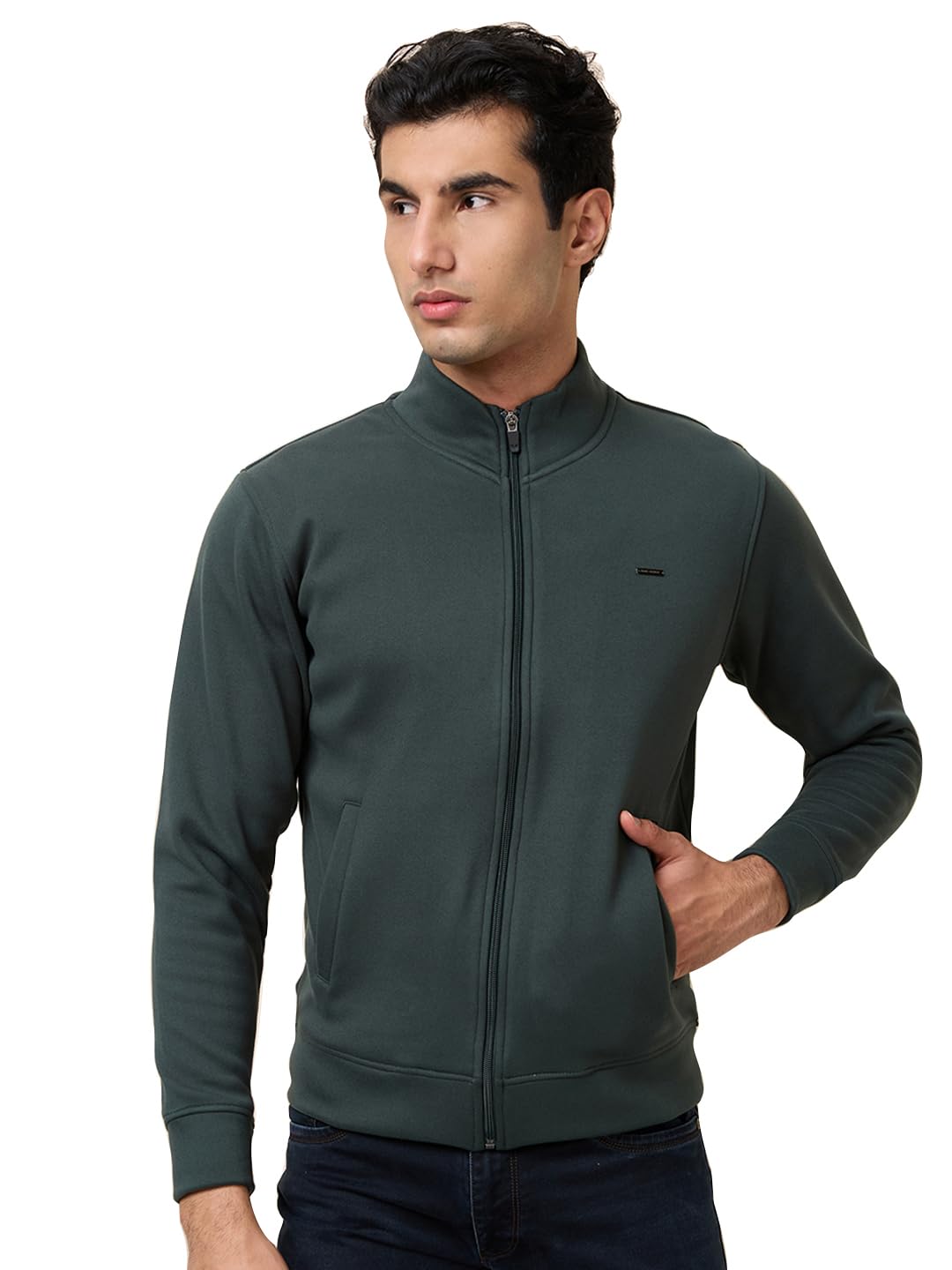 Park Avenue Men Slim Fit Solid Pattern Polyester Spandex Blend Full Sleeve Band Collar Casual Sweatshirt-picture-14
