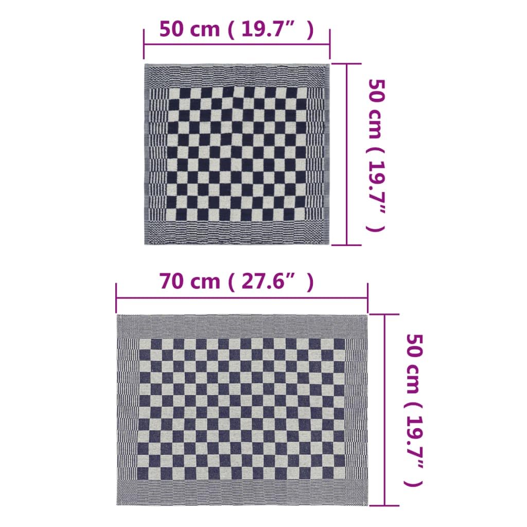 20-częściowy zestaw ręczników niebiesko-białych ze 100% bawełny z 10 ścierkami do naczyń 50 x 70 cm i 10 ręcznikami dla gości 50 x 50 cm do kuchni, łazienki i codziennego czyszczenia, chłonne, trwałe