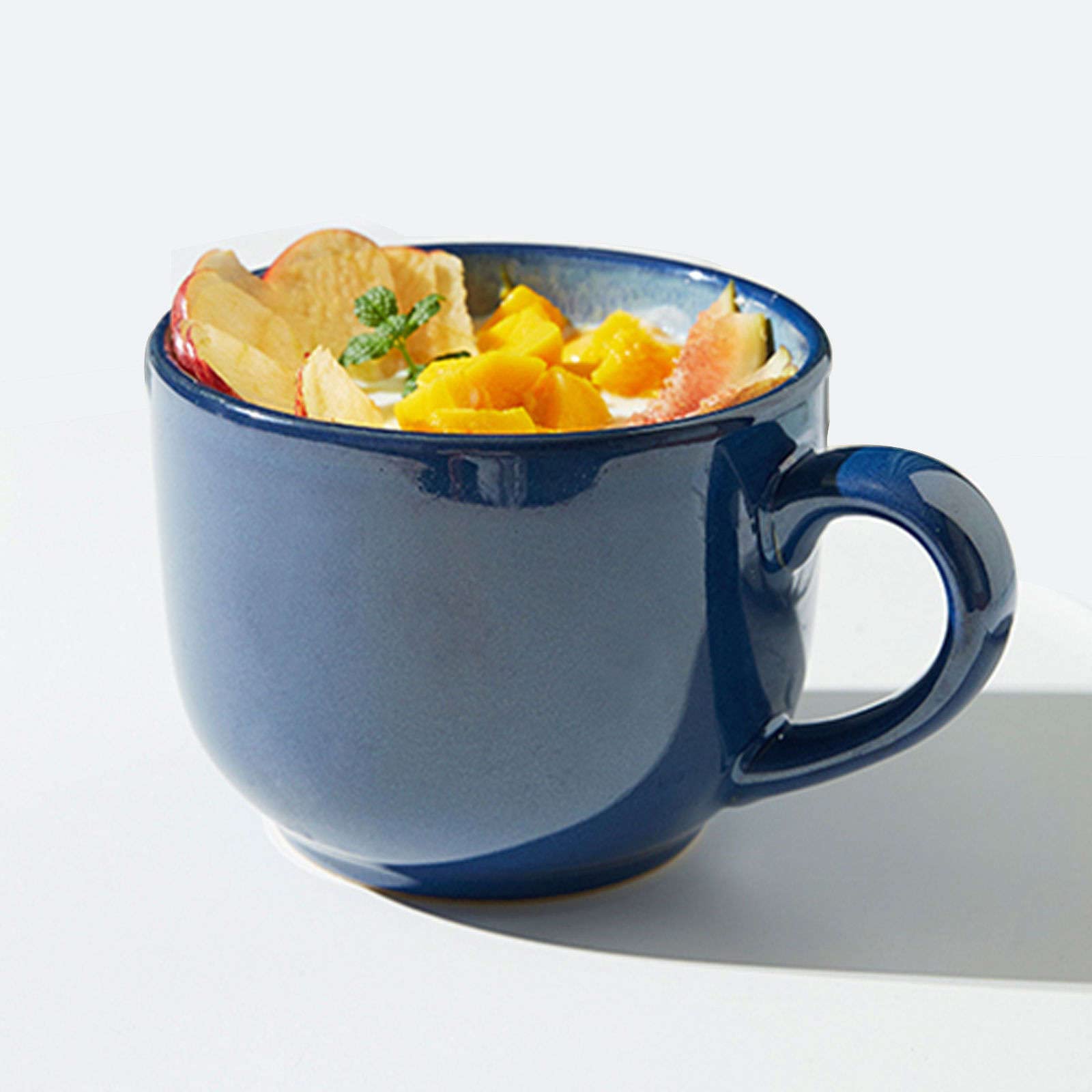 Grande tasse à soupe en céramique bleue de 600 ml avec anse ergonomique robuste