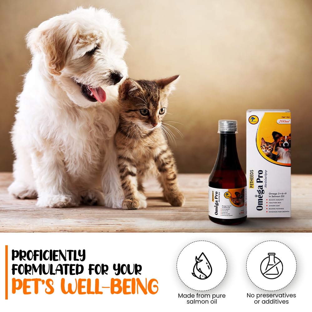 Petheeds Omega Pro Skin & Coat Syrup for Dogs & Cats 200ml – Natural Salmon Oil Rich in Omega 3, 6 & 9 Supplement 3