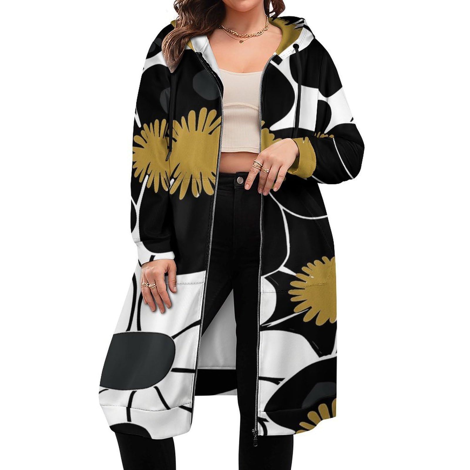 Felpa Donna con Zip Felpe Sportiva con Tasche E Cappuccio Petali Minimalisti Morbida Invernale Giacca Regolabile Confortevole per Uso Quotidiano Casual