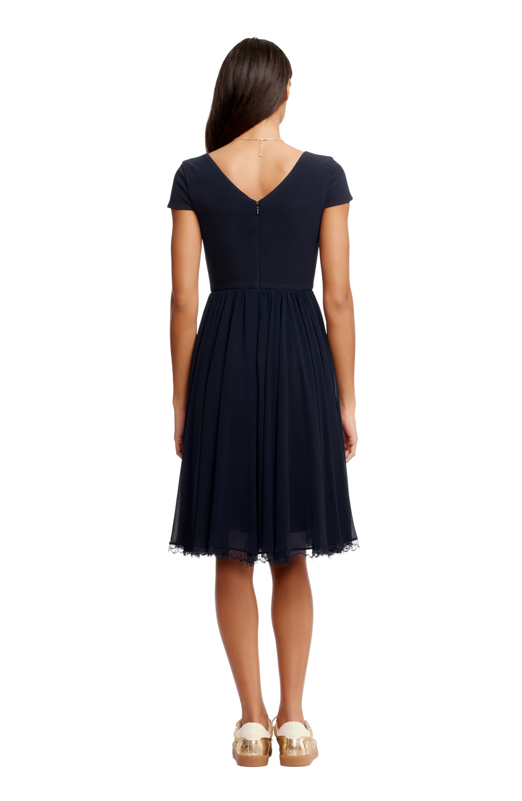 Dress the Population Sukienka damski Corey Plunging Mix Media Cap Sleeve A-line Midi Dress