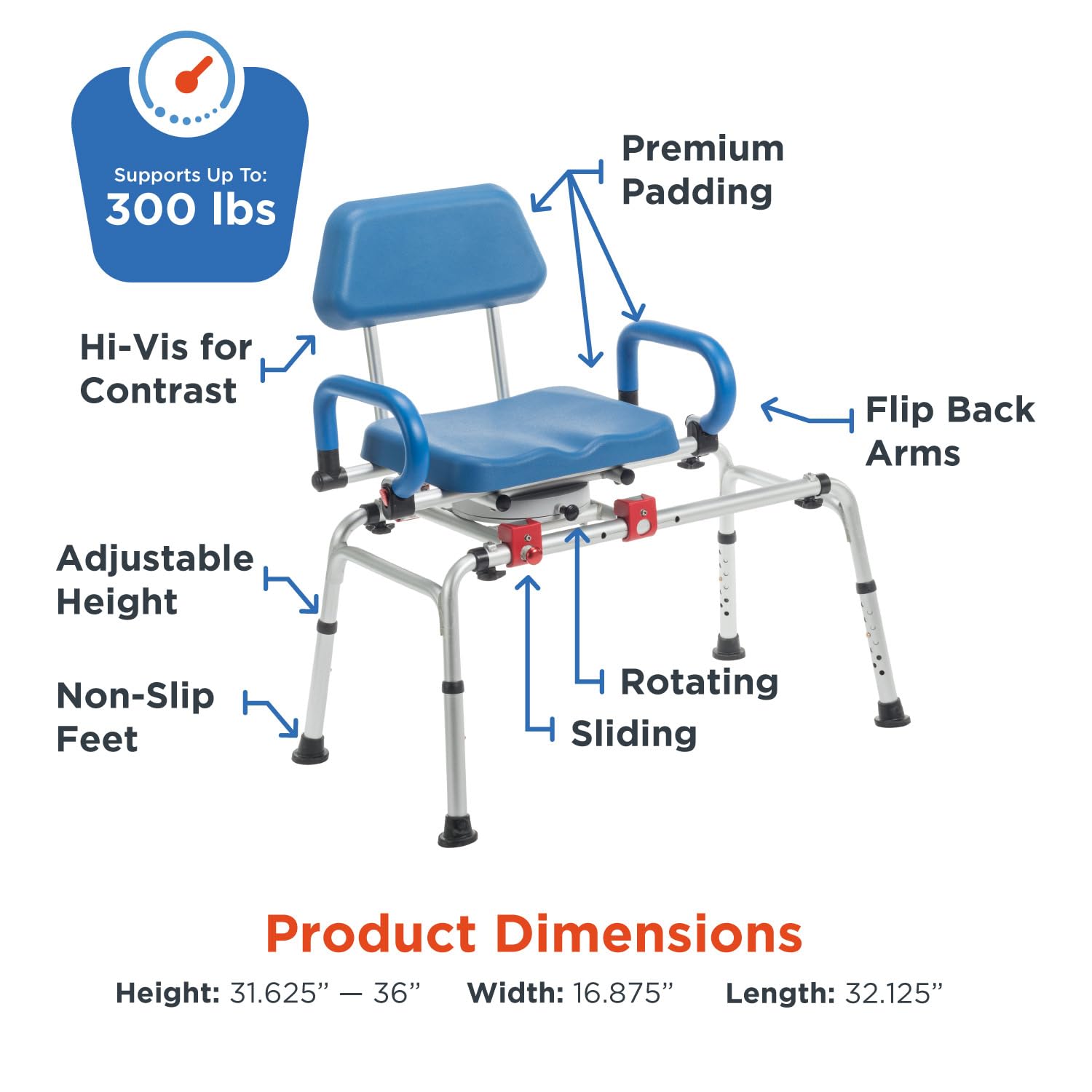 Journey SoftSecure - Banco Giratorio para bañera – Silla de Ducha para bañera Interior – Asiento Acolchado para bañera con Brazos – Taburete de Ducha y Banco de Transferencia de bañera – Sillas de