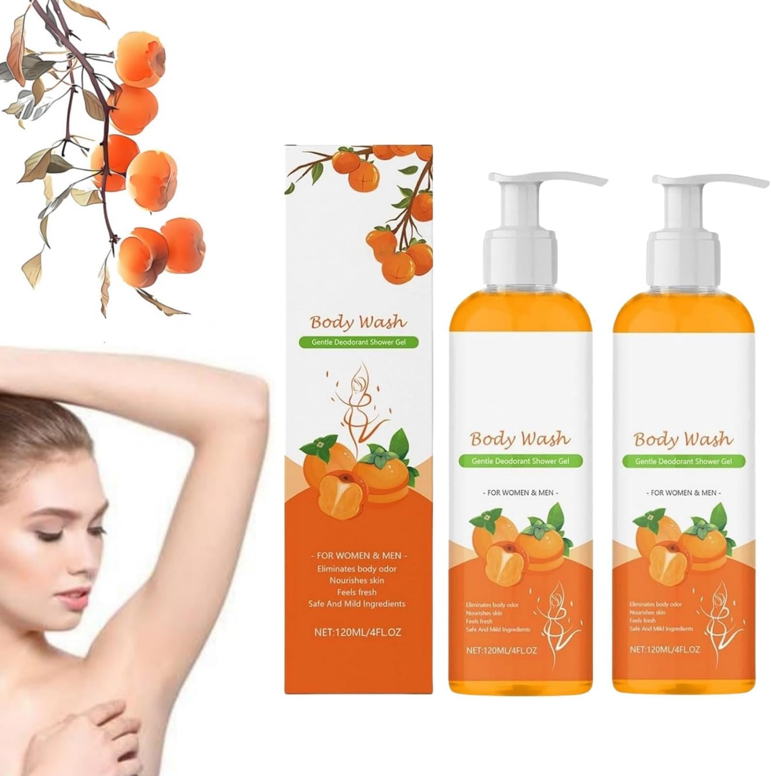 Body Wash, Body Odour Wash for Women, Cleaning Skin Lotion, Fresh Scent, Strong Odor Smell Removes, Body Odour Eliminator for Armpits (2pcs)