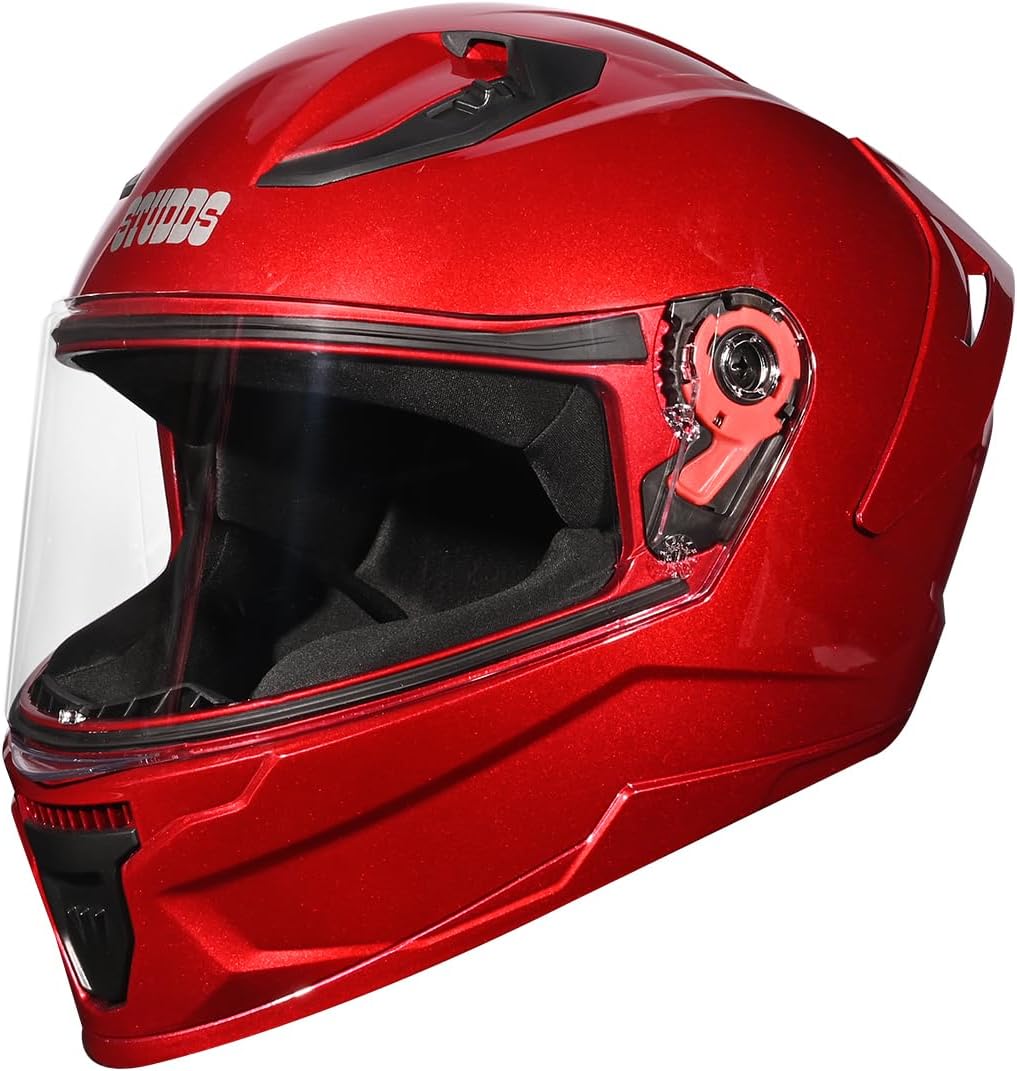 Studds Raider Super ISI Certified Full Face Helmet for Men and Women with Spoiler and Clear Visor (Cherry RED-XL), Motorcycling