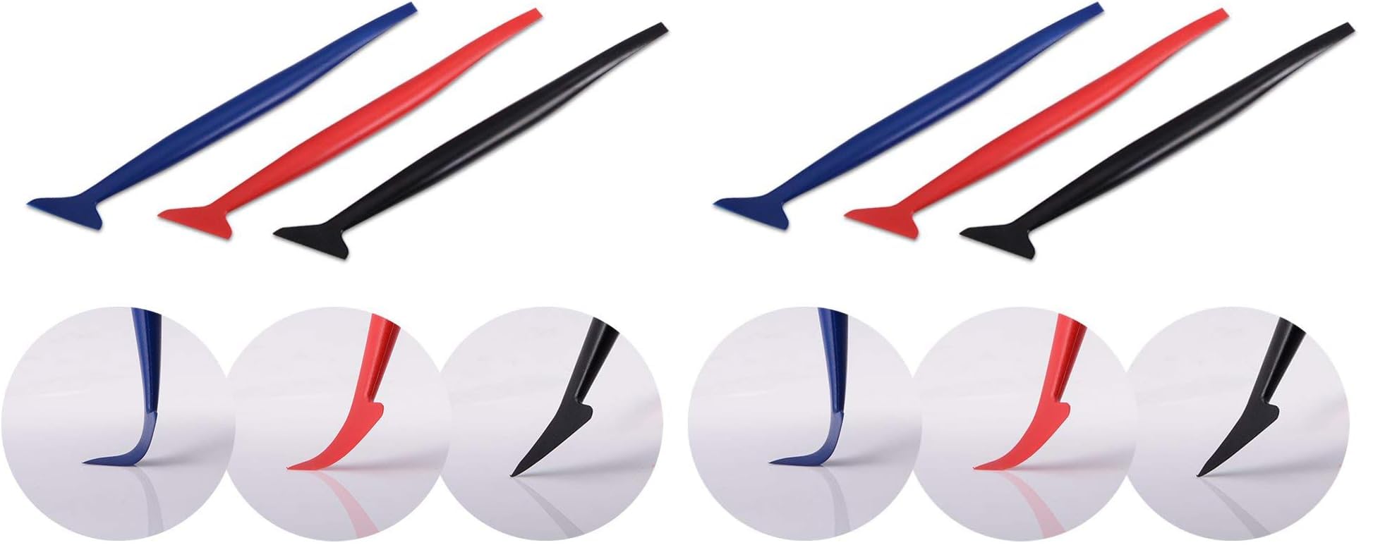 FOSHIO Vinyl Car Wrapping Flexible Micro Squeegee Curves Slot Tint Tool Set 3 in 1 with Different Hardness for Installing Vehicle Wraps and Auto Stickers (Pack of 2)