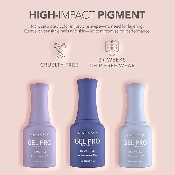KIARA SKY Gel Pro HEMA-FREE Gel Polish Collection, 0.5 Fl Oz in each Bottle, 150 Colors