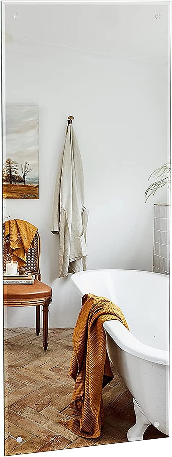 Dripex Spiegel 120x45cm Rahmenloser Badezimmerspiegel rechteckig Wandspiegel mit poliertem Rand und vorgebohrten Löchern Badspiegel für Ankleidezimmer Schlafzimmer und Wohnzimmer