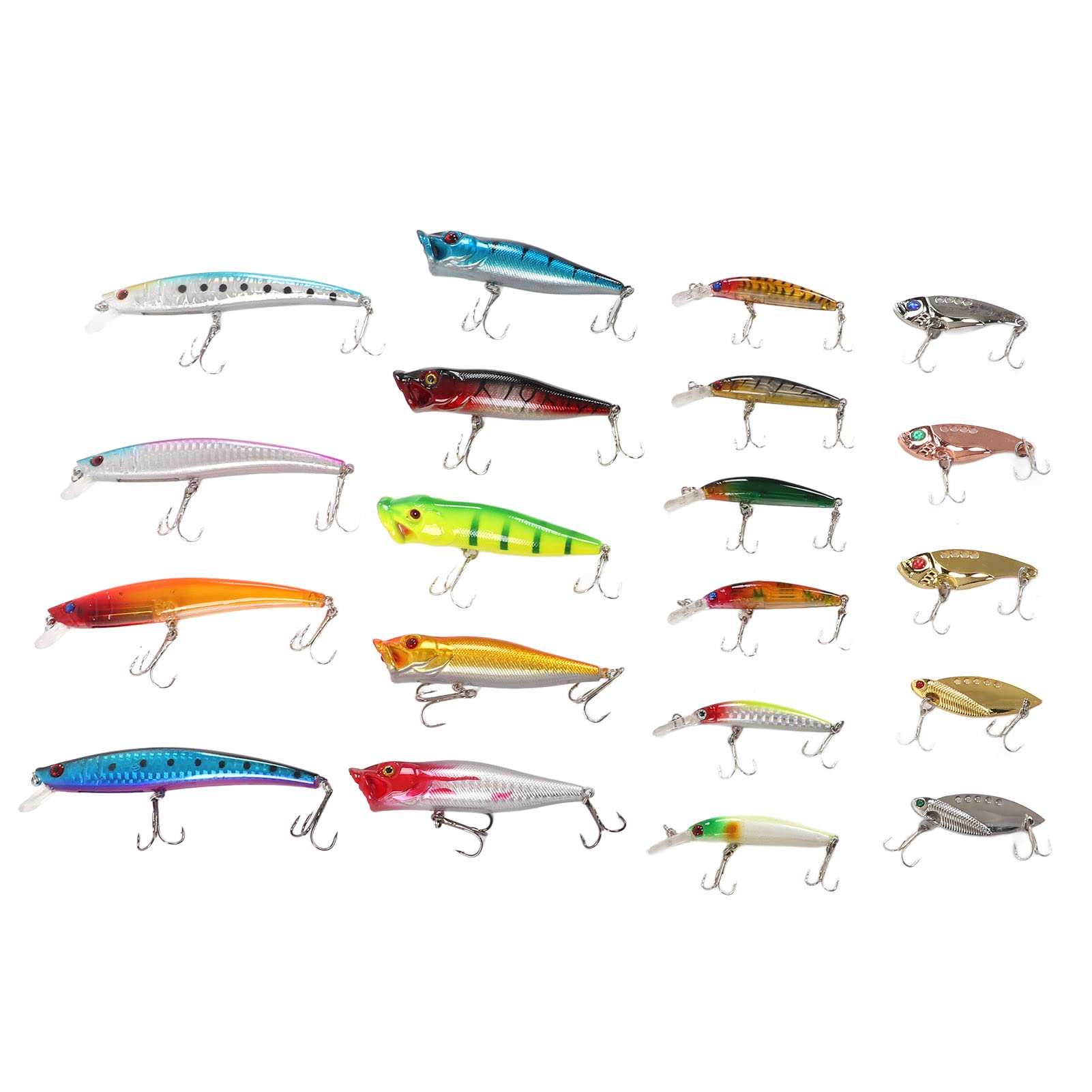 20-teiliges Angelköder-Set aus Kunststoff, künstlicher Angelköder, hocheffizient, wiederverwendbar, leicht, für Süßwasser, Salzwasser, Angeln, Seen, Flüsse, Ozeane, Strände