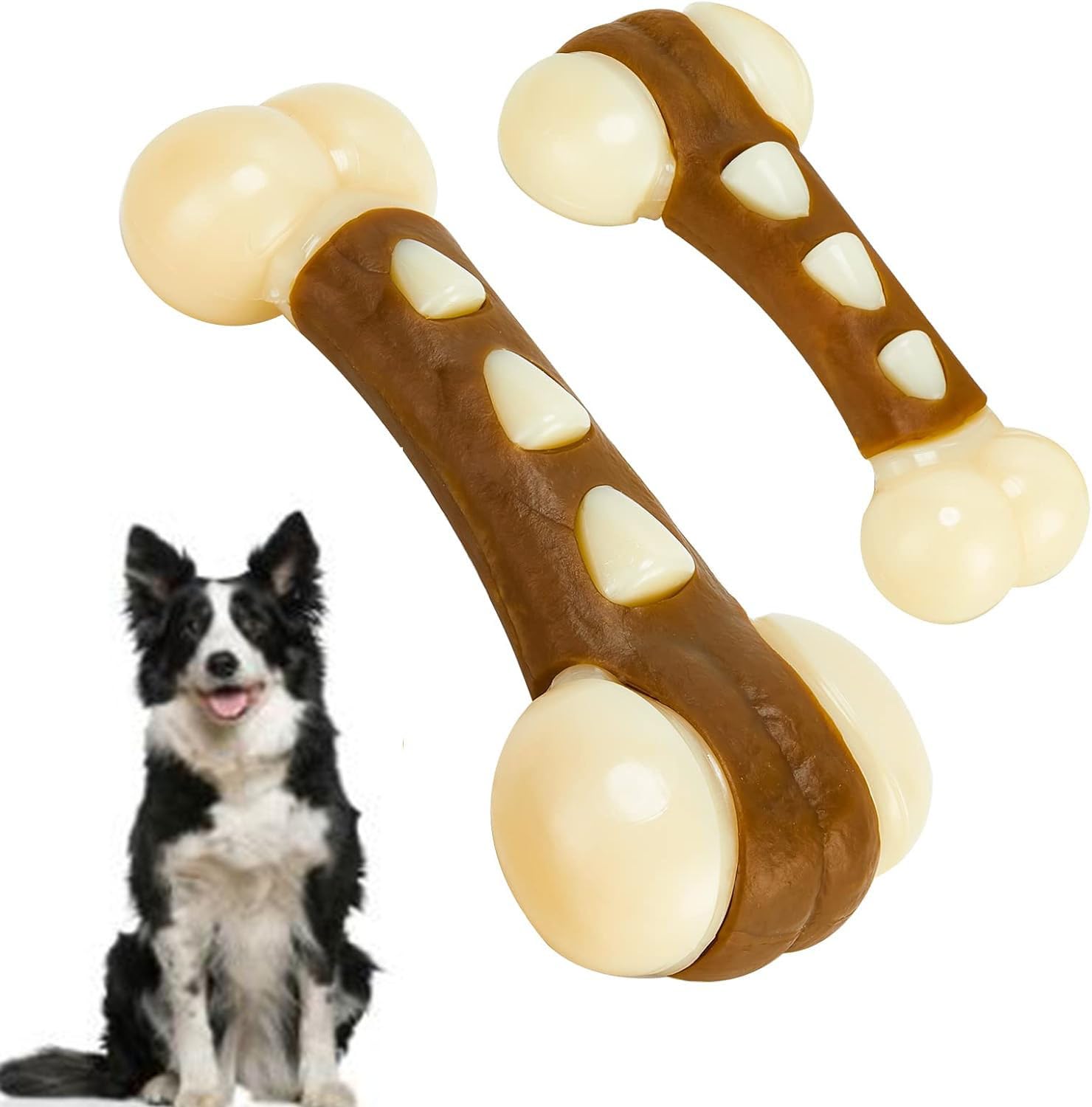 NALACALDog Chew Toys, for Aggressive Chewers, 2 Pack Indestructible Large Breed Real Beef Flavor Dog Toys Ring with Durable Nylon, Dog Teething Chew Toys Bones for Large Medium and Small Pet Toy