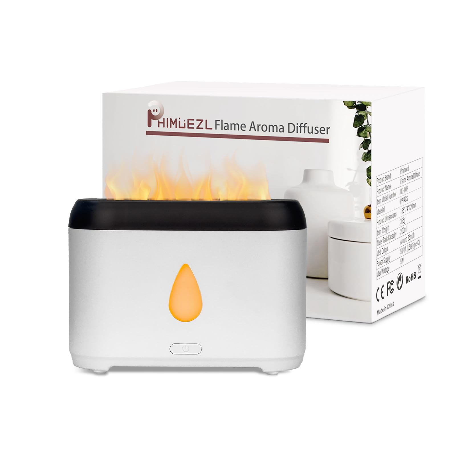 Flame Diffuser for Essential Oils, 200ml Ultrasonic Aroma Diffusers with Cool Mist, Aromatherapy Diffuser with Auto-Off Protection, Small Humidifier for Home,Office,Bedroom,Gift (White)