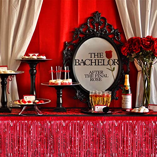 6 Pack 29x108 Inch Red Metallic Foil Fringe Table Skirts Banner for Tinsel Streamer Garland Curtains Backdrop for Parade Floats Wedding Baby Shower Birthday Christmas Halloween Party Decoration - Thumbnail 7