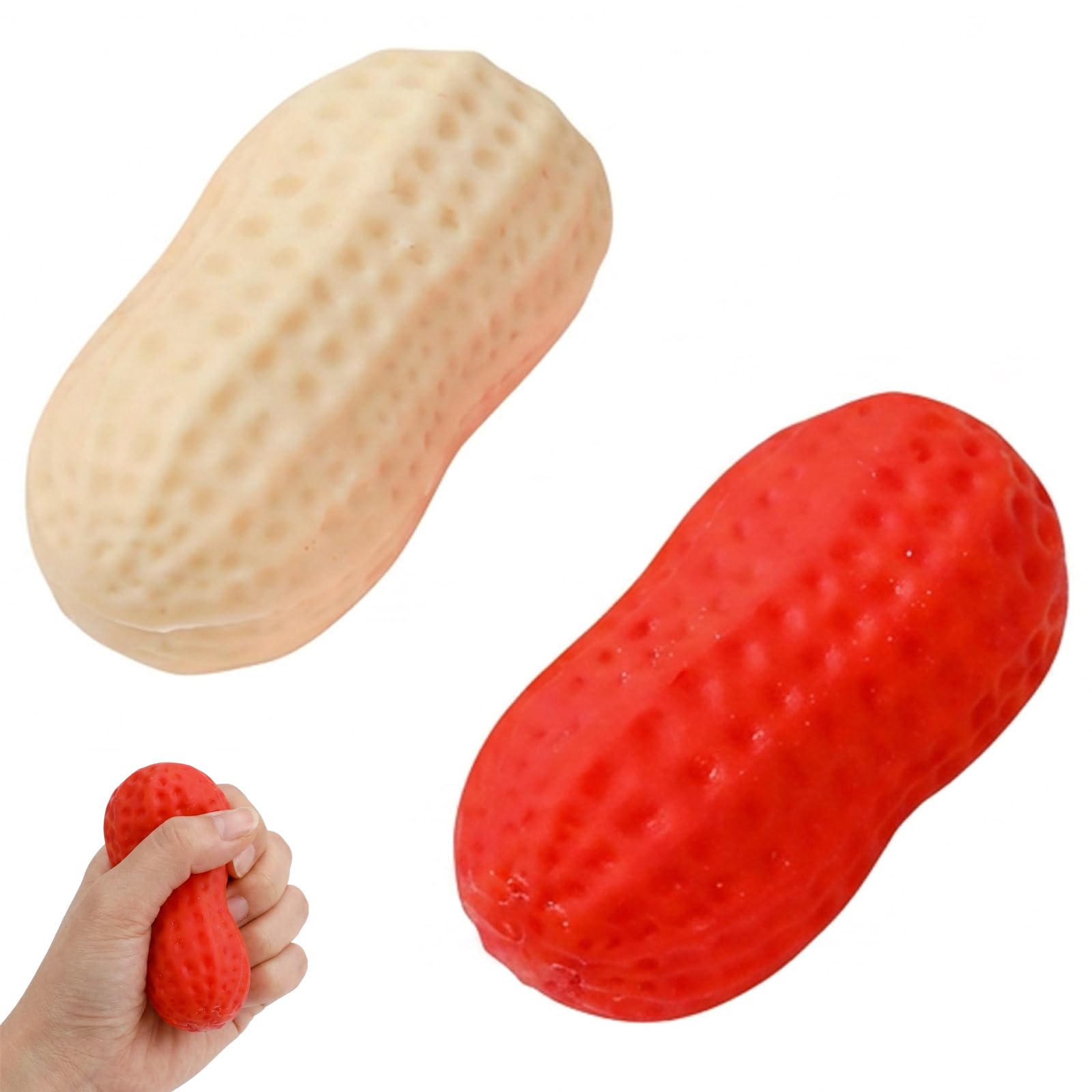2 PSC Peanut Squishy, Nut-shaped Slow Rising Squeeze, Relaxation Accessory, Portable Calming Decor, Gentle Squeeze Supply for Home, Office & Daily Mood Relieft(Red and beige)