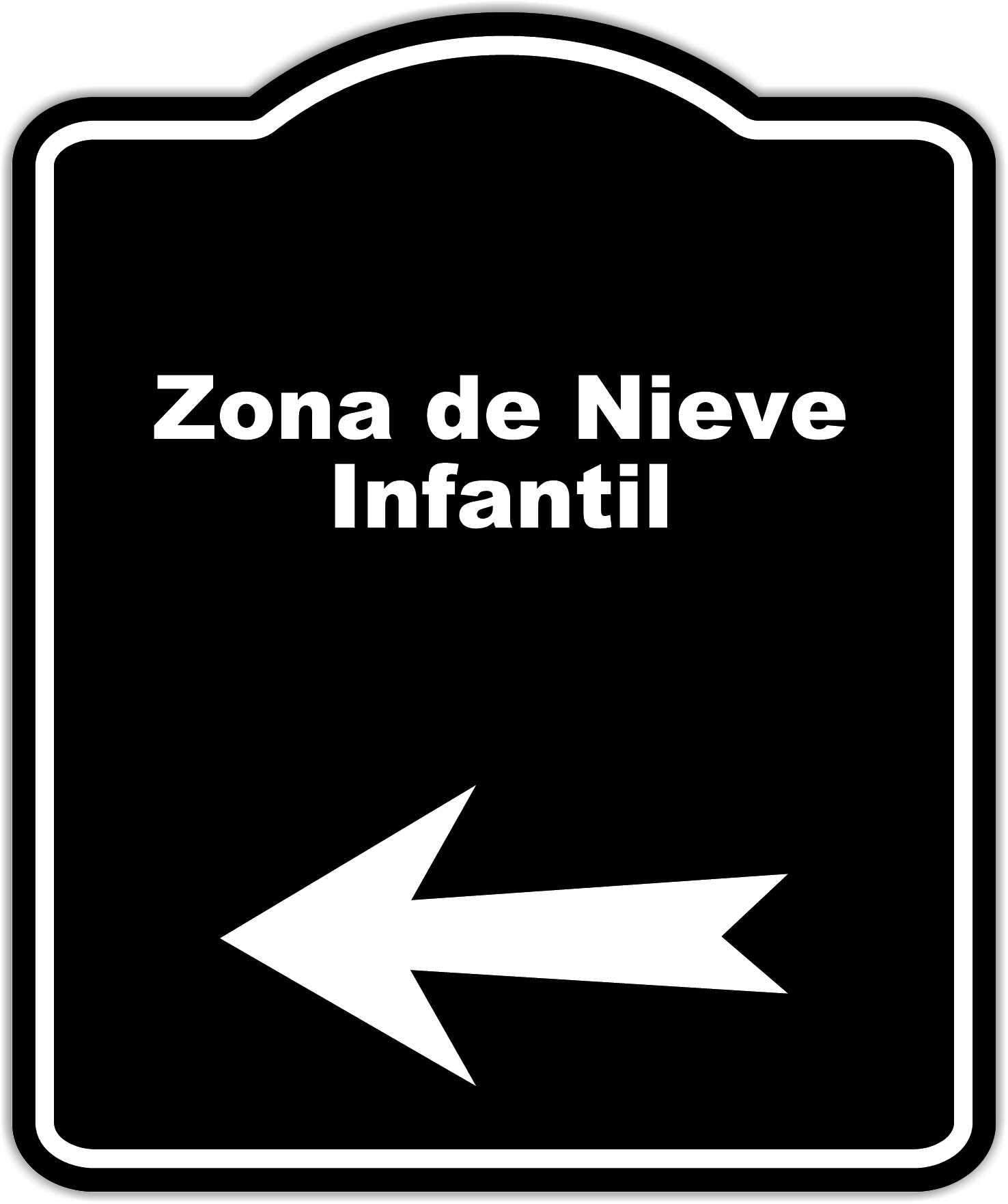 Zona de Nieve Infantil Spanish Black Sign Arrow Left Aluminum Composite Sign 20 x 24 inches