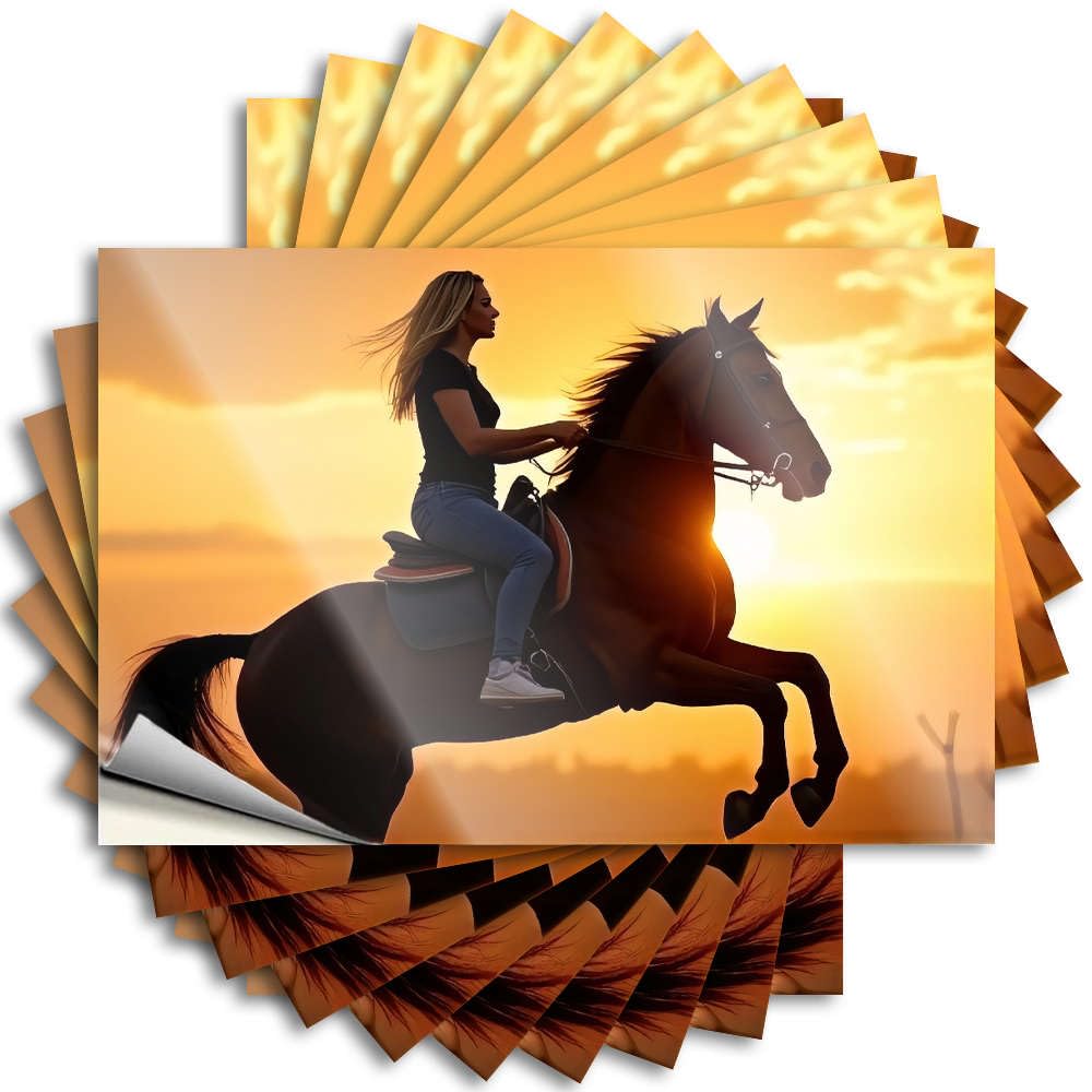 Fzfn Men's Colour A Woman Rides A Horse Against A Sunset Backdrop. Stickers Home Decor Accessories | Book Laptop Removable Decal Pack(8X12cm)