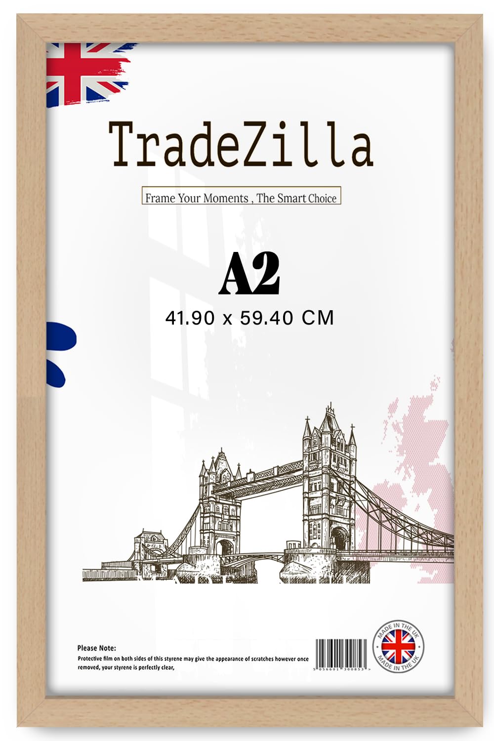 TradeZilla | Eton Wood Picture Frame A2 (41.90 x 59.40 CM) Decorative Wall Décor for Poster Art Gallery, Home & Office, Durable MDF Wood Poster Frame with Sleek Finish [ Beech ]