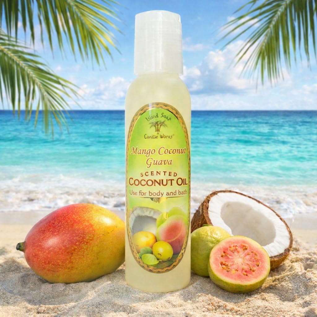 Island Soap & Candle Works Creamy Coconut Oil – Mango Coconut Guava Scented – Soothing Blend of Pure & Fractionated Coconut Oil – Ideal for Massage, Bath & Dry Skin – 4.5 oz