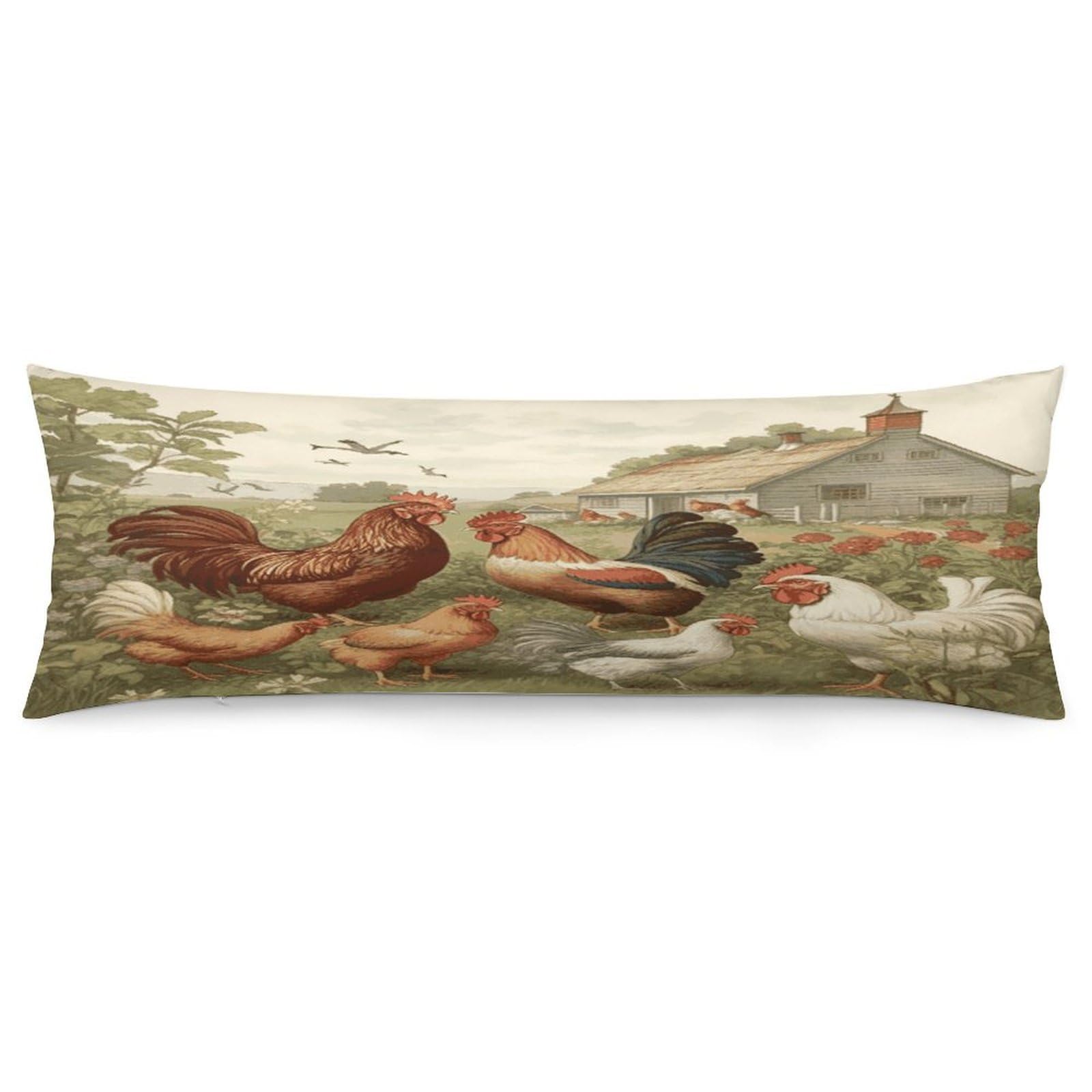 Chickens and Farm Pillowcase Long Body Pillow Cover Soft Decorative Body Pillow Case Breathable Large Pillowcase Cute Cozy Pillow Protector for Bed Sofa Couch Room 18.9 X 53 Inch