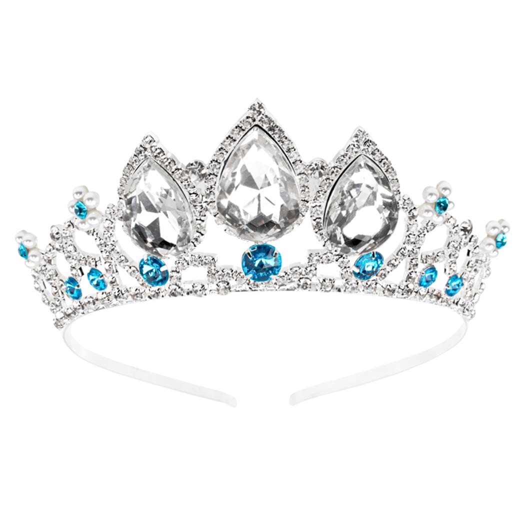 COCIDE Girls Crystal Tiara Silver Birthday Crown Rapunzel Pearl Headband for Women Princess Hairpiece for Kid Rhinestone Blue Gem Hair Accessories for Flower Girls Halloween Cosplay Costume Party Gift