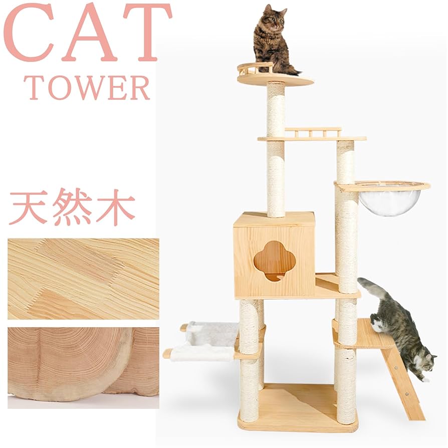 Amazon | 猫家族 キャットタワー 木製 天然木シリーズ 宇宙船
