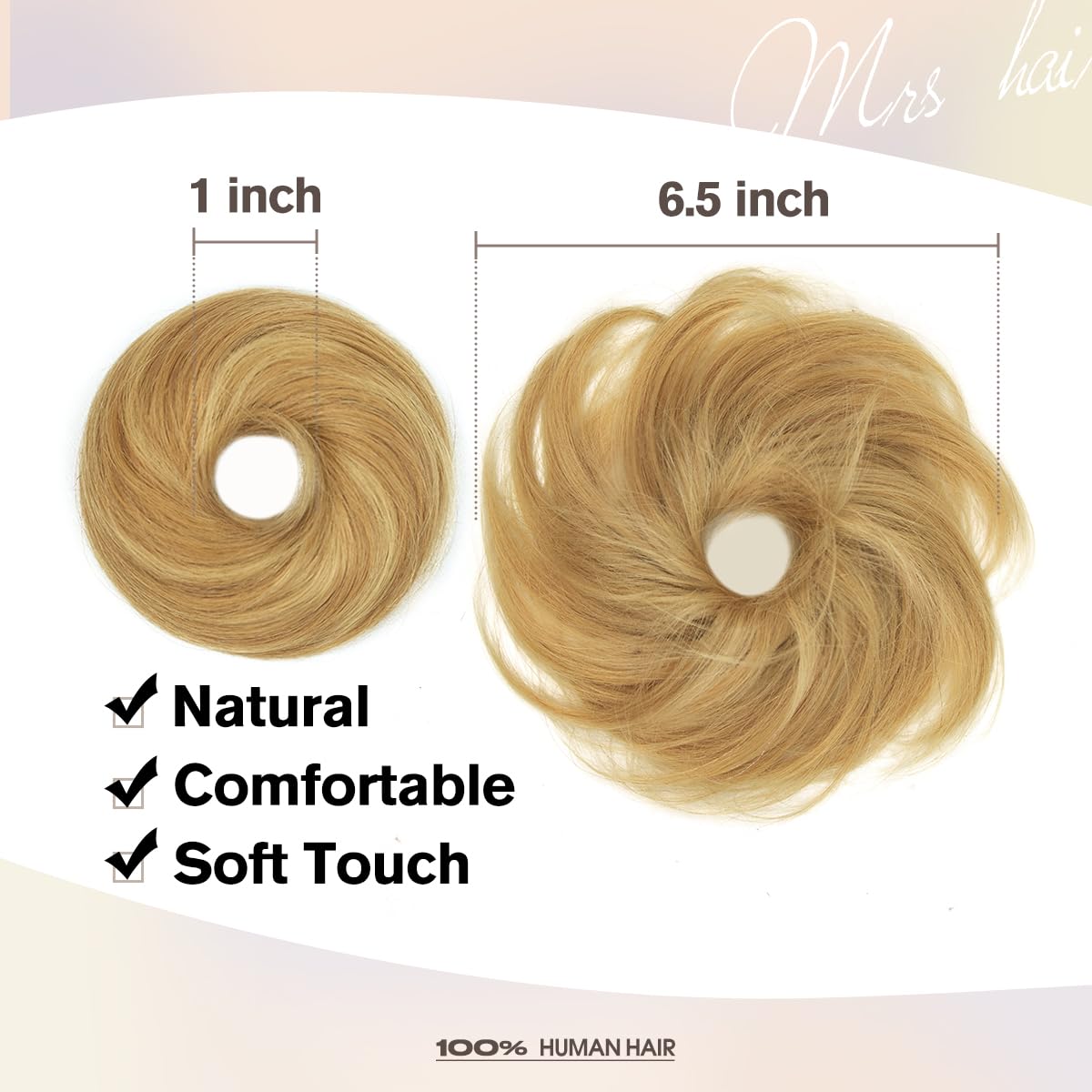 Hair Bun for Women Ponytail Extensions Human Hair, Honey Golden Highlights Ponytail Hair Accessories Elastic Easy Scrunchie for Women - Image 2