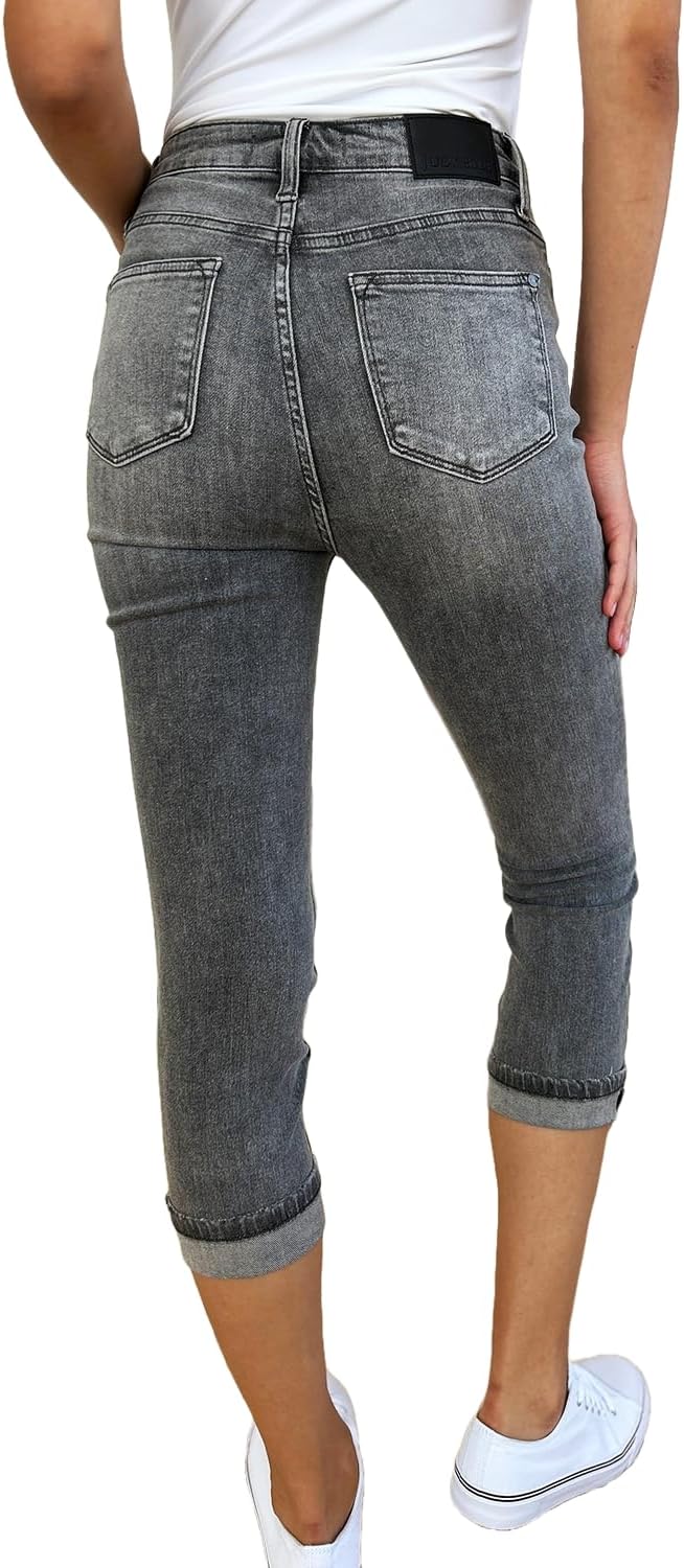 Judy Blue Women's Button Fly High Waist Cuffed Capris