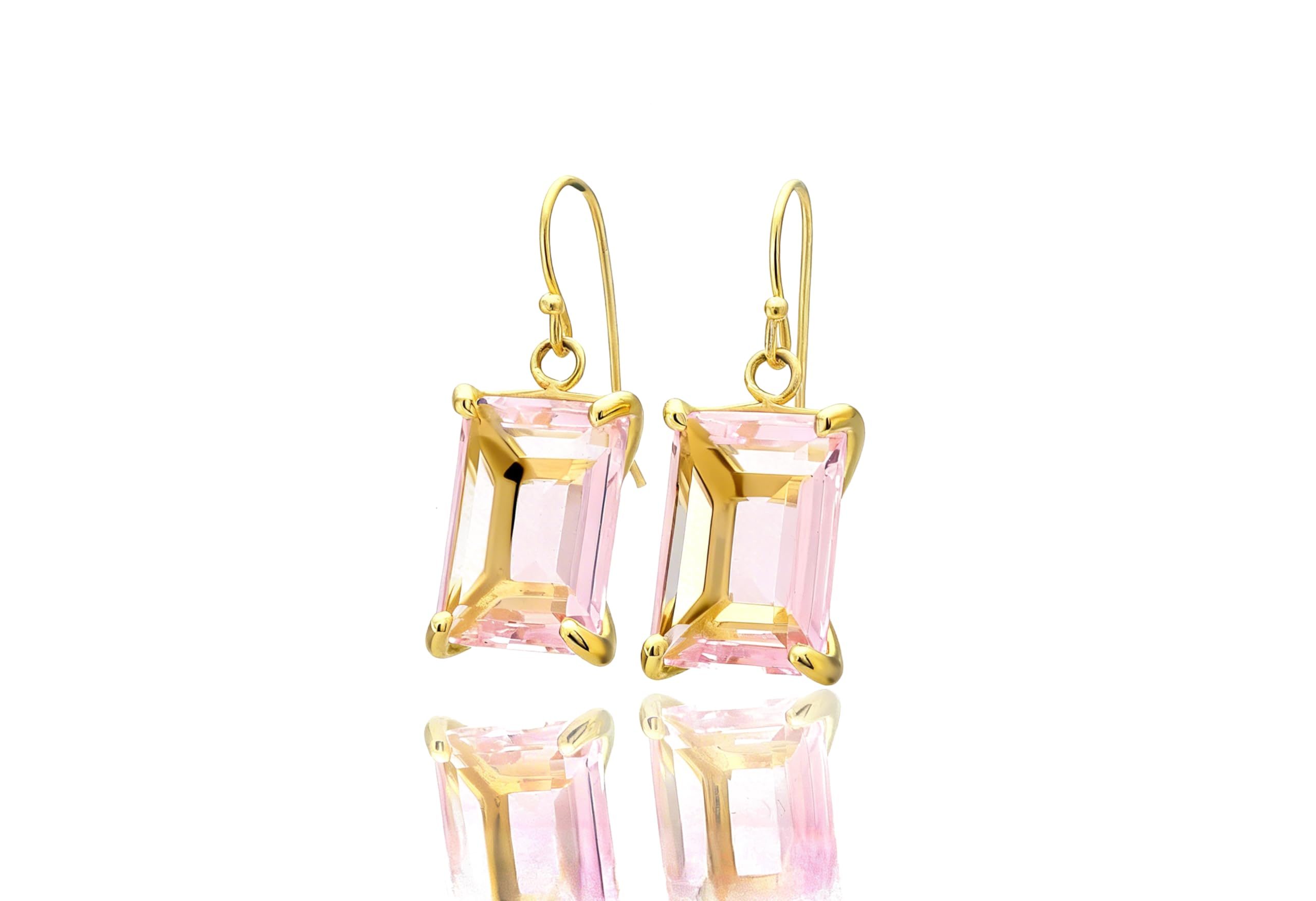 Pendientes Rectangulares de Cuarzo Rosa - Pendientes de Oro de Amor Propio para Mujer - Joyas de Piedras Preciosas de Cristal Curativo