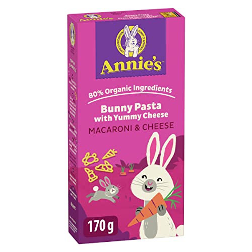 ANNIE’S – MACARONI AND CHEESE Bunny Pasta Cheese, No Artificial Flavours, No Synthetic Colours, Contains Real Cheese and Milk Ingredients, 80% Organic Ingredients, 170 Grams Package