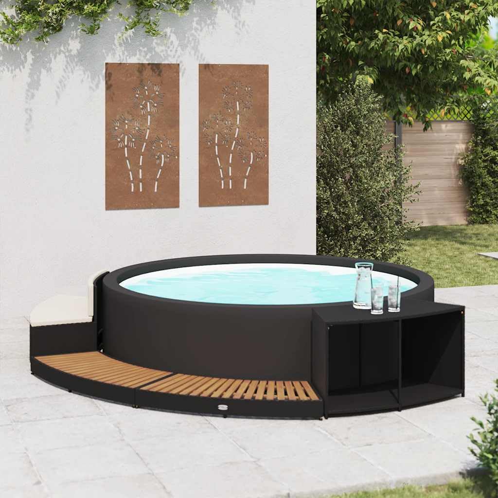 Whirlpool Umrandung 289 x 124 x 56 cm Schwarz Poly Rattan & Massivholz Akazie