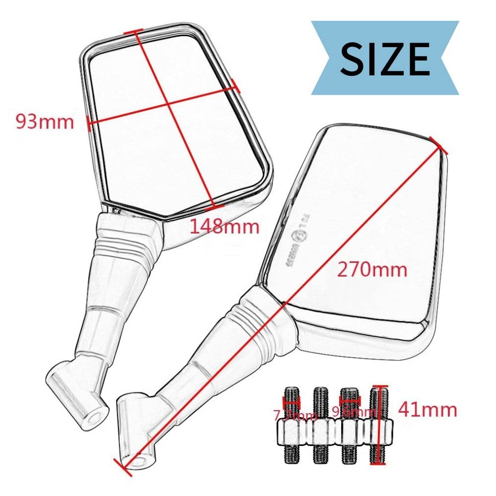 Amazon | バイク ミラー 四角 8mm 10mm 左右セット 取り付けネジ