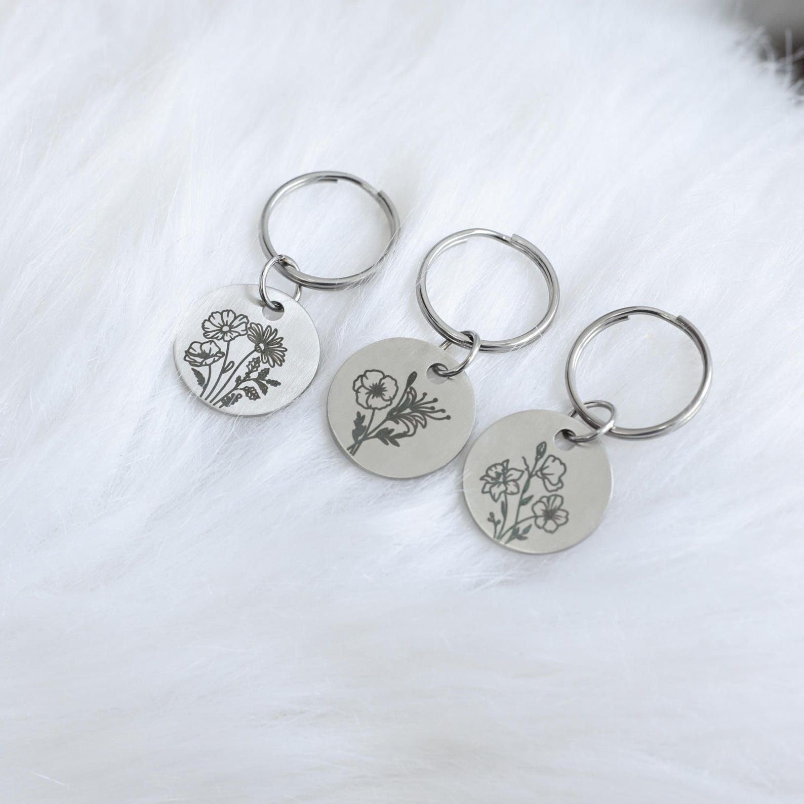 Clave de la flor de nacimiento personalizado de acero inoxidable de cuero Accent