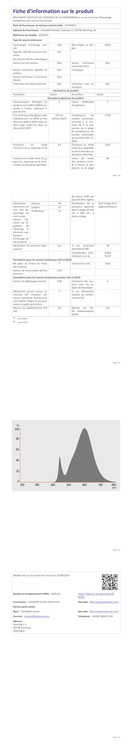 Osram Lampe LED multicolore fine LED Slim Line avec culot R7s Retrofit, 4,5
