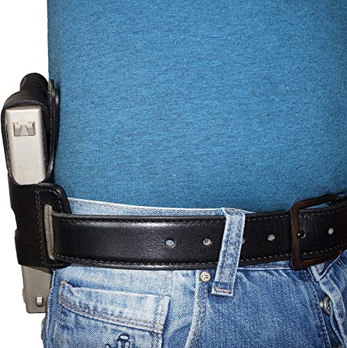 Koltster Holster For Glock 17, Pancake Leather Gun Holster For Glock 19 22 23 26 27, Two Slot Hand-Molded Open-End Black Genuine Leather Right Handed Handmade (Alis532) #TOP6