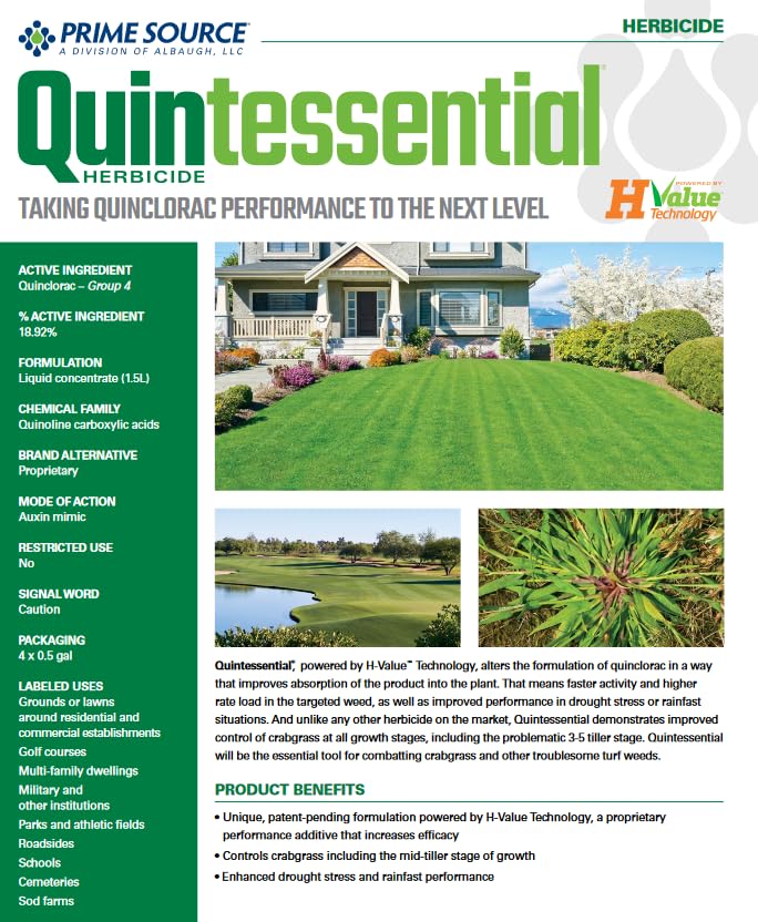 Miniatura 2 de Herbicida Quintessential (7.5 onzas líquidas) por Prime Source - Quinclorac 1.5 L Formulación mejorada, tecnología H-Valor, mata pasto de cangrejo