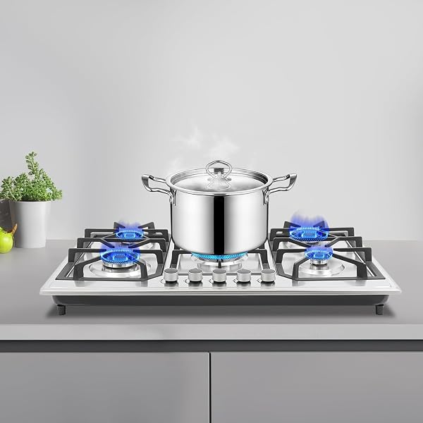 1.75kW Plaque de Cuisson Gaz 5 Feuxs Acier Inoxydable Table de Cuisinière à Gaz,Allumage électronique,Pour la Maison ou la Cuisine Commerciale - 2
