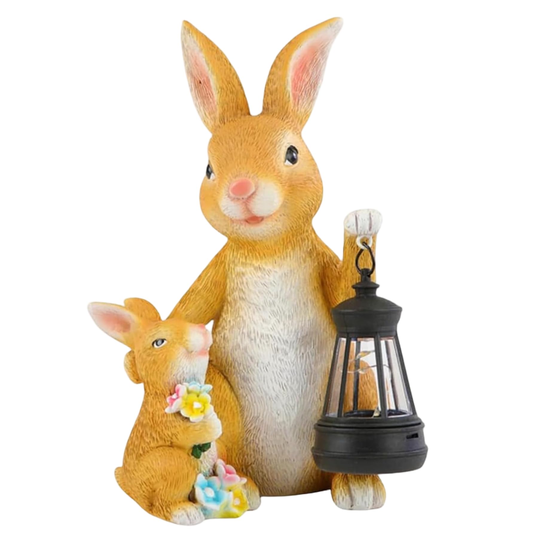 Cadeau Déco Jardin : Statue de Lapin Solaire Jorzer avec Lanterne LED Extérieure