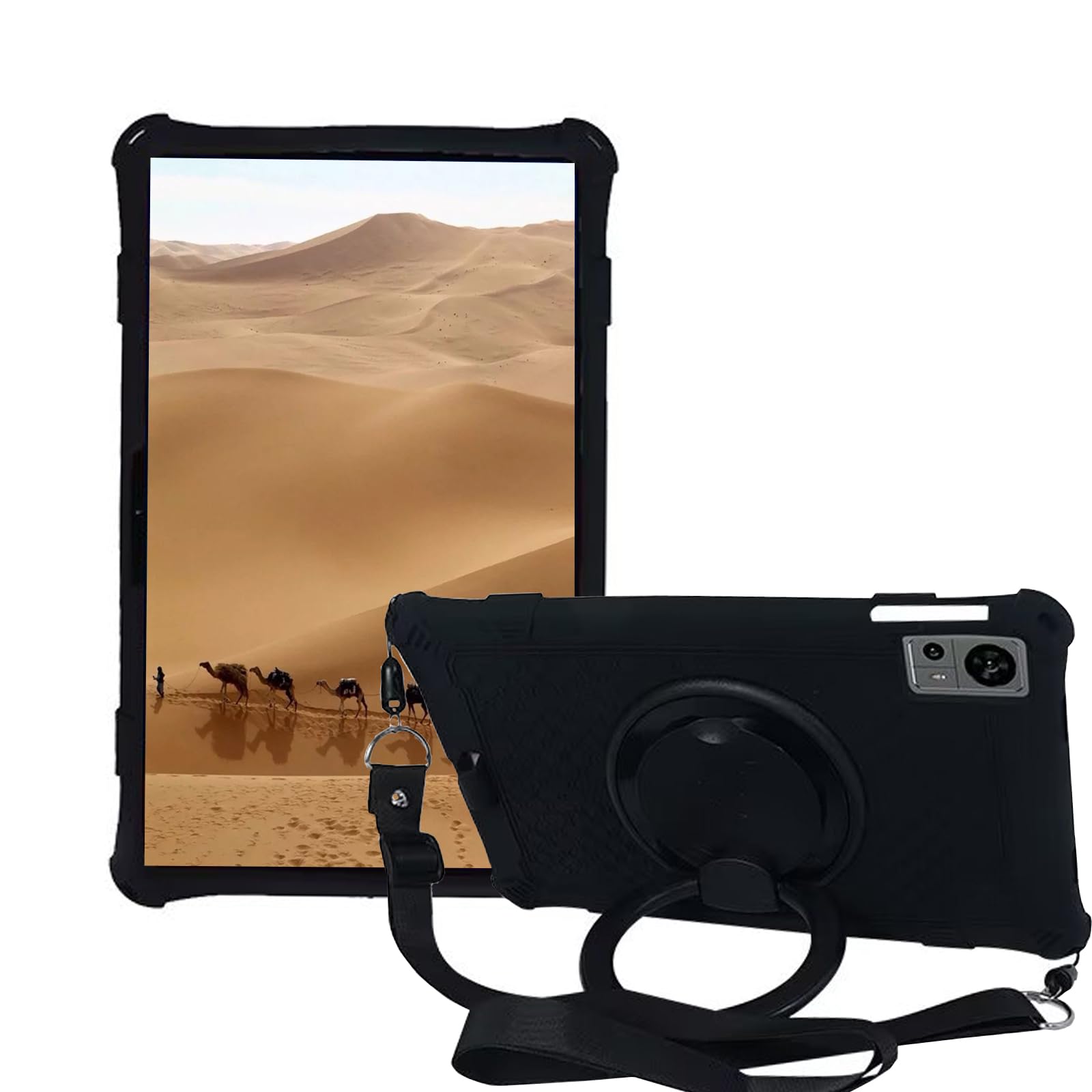 Silicone Tablet Case with 360 Rotating Kickstand Handle/Shoulder Strap Built in Pen Holder Stylus Pen Compatible with Teclast T60 12 inch Black