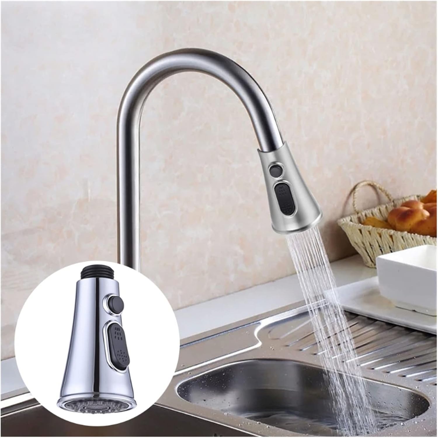 Kitchen Faucet Head Hose Spray Tap Spout Pull Down Kitchen Faucet Sprayer Head Replacement Function Pull Out Sink Sprayer 425C