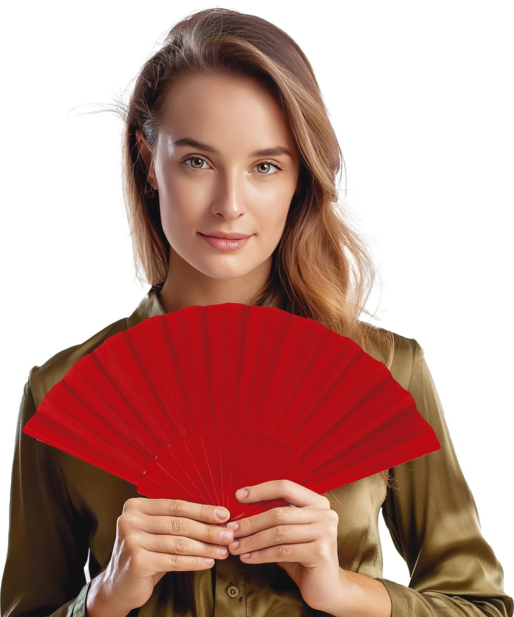 FIESTAS GUIRCA | Red Fan - Costume Accessory for Cultural Parties, Carnival and Halloween - Ideal for Children and Adults at Celebrations and Events - Red
