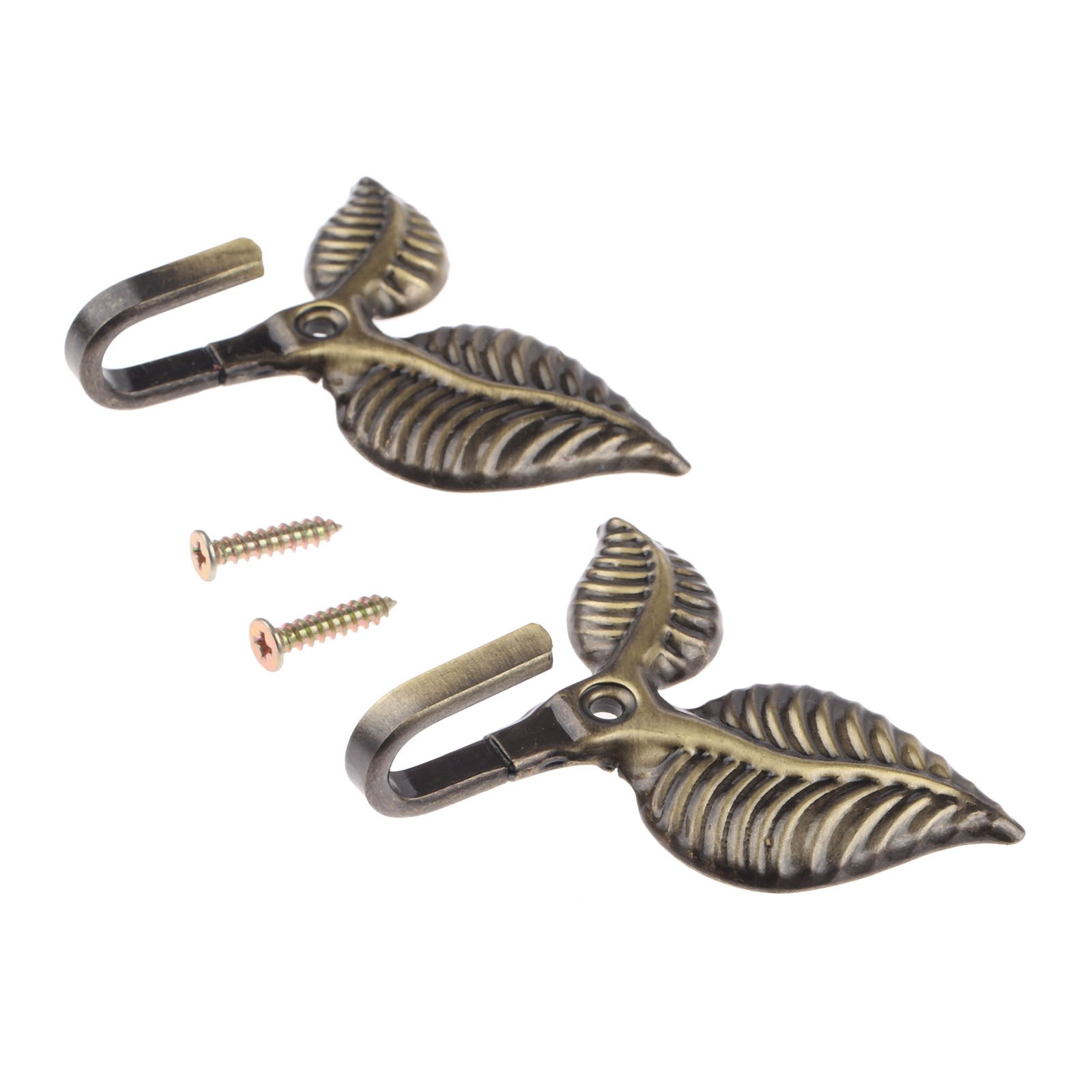 Hicello Bronze 2Pcs Antique Curtain Tieback Hooks, Double Leaf Tiebacks And Antique Coat Hooks For Wall Decoration