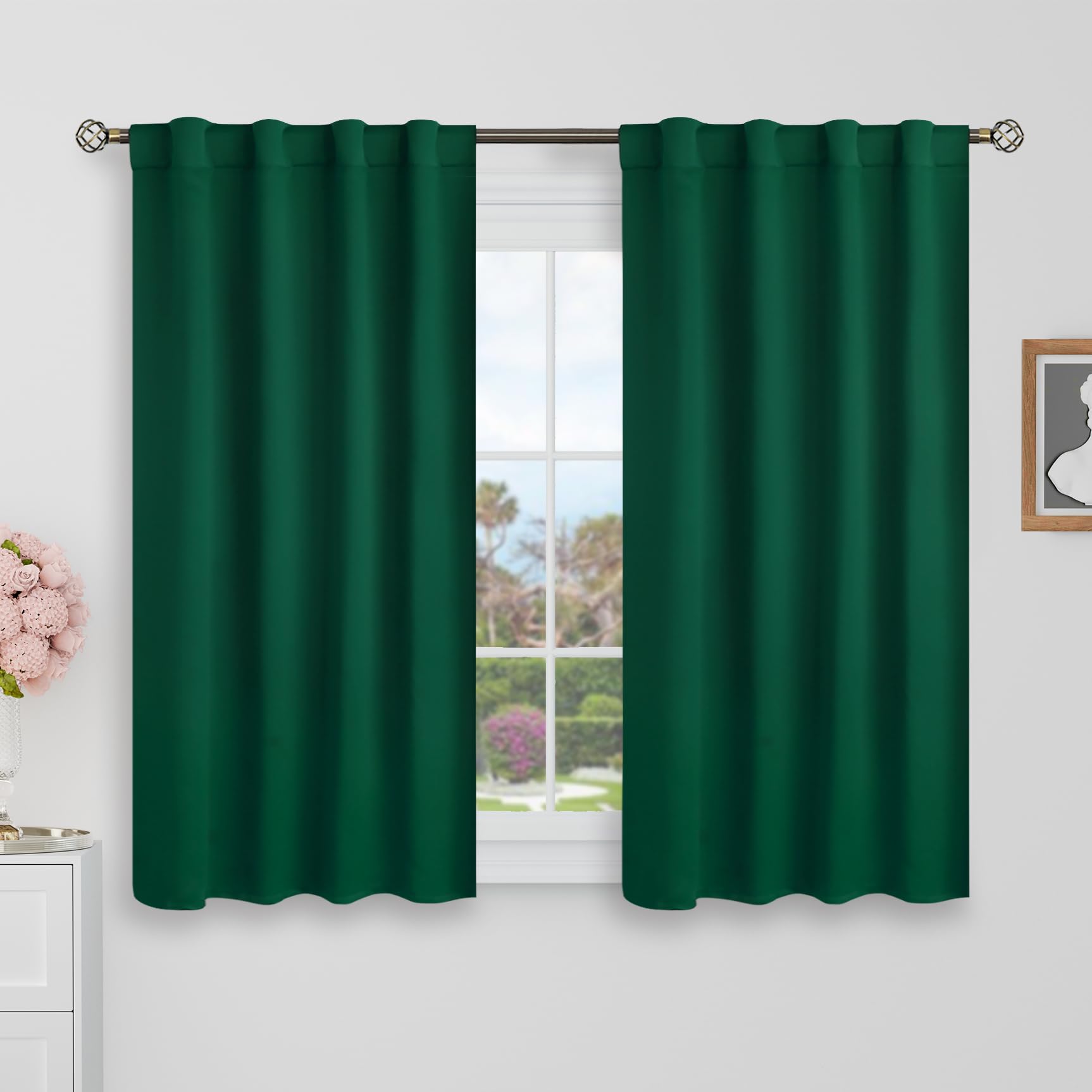 BGment Emerald Green Blackout Curtains 40 Inch Length for Cafe - 34 x 40 inch Short Blackout Curtains Thermal Insulated Room Darkening Rod Pocket and Back Tab Drapes for Small Windows, 2 Panels