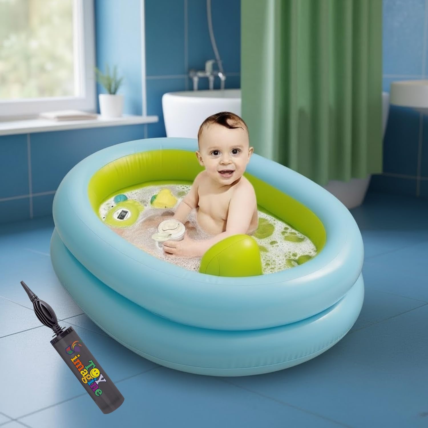 Toy Imagine Inflatable Baby Bath Tub – Oval Shape Foldable Swimming Pool for Kids, Boys & Girls, Indoor & Outdoor Use with Manual Hand Pump (86 x 64 x 23 cm, Blue)-image-32
