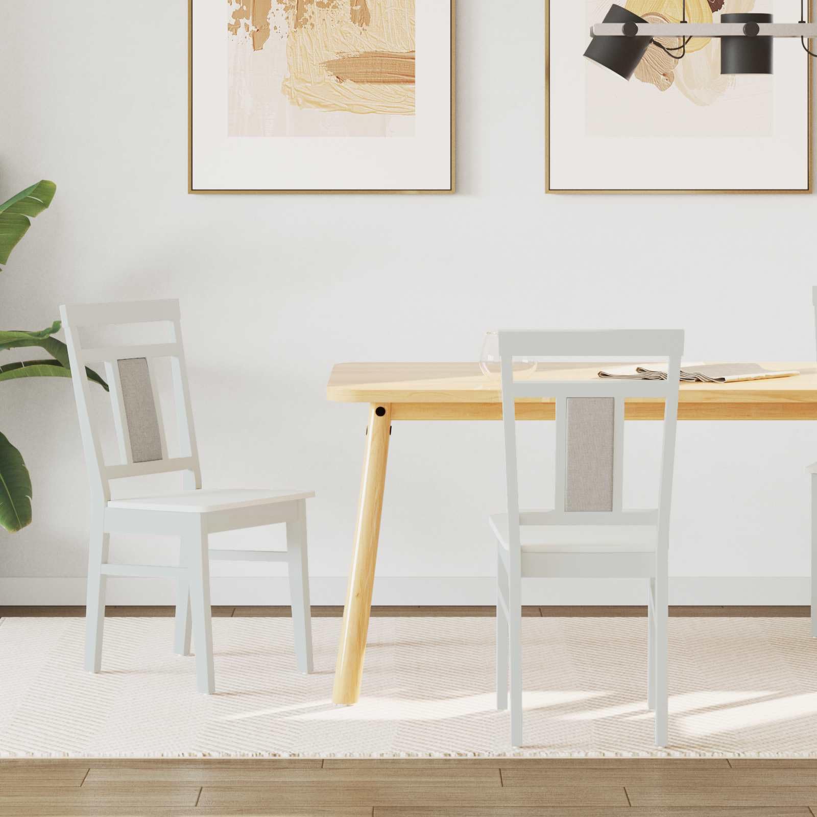 Silla de comedor de 2 piezas de madera maciza de goma blanca con cojín acolchado para comedor, cocina, salón, marco de madera estable, respaldo cómodo, versátil para oficina, sala de espera