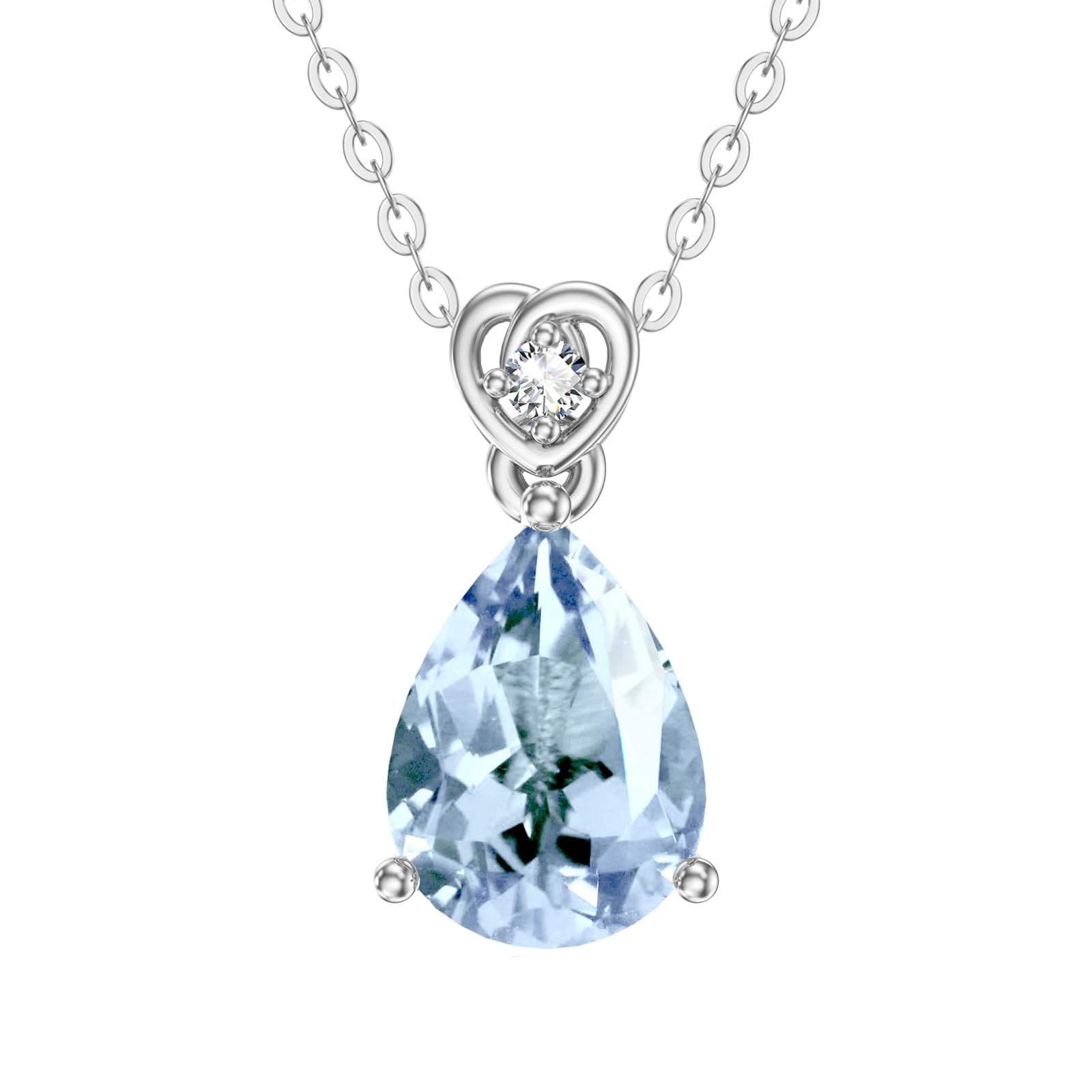 14k Solid Gold Pear Gemstone Birthstone Necklace with Real Diamond(I2-I3 Clarity),2 Carat Teardrop Created Birthstone Anniversary Birthday Mother's Day Necklaces for Women Her