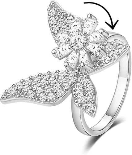 COLORFUL BLING Bonitos anillos giratorios de mariposa y estrella para la ansiedad para mujeres, anillo apilable de circonita cúbica abierta