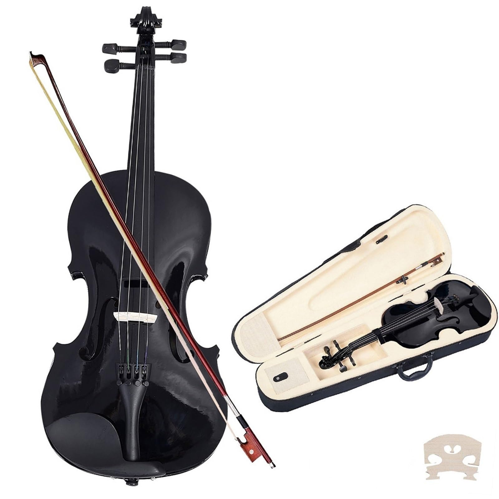 Kit De Démarrage De Violon Kit Violon Noir Violon Débutant Violon Acoustique Violino + Étui Triangulaire + Archet + Chevalet + Corde(3/4)