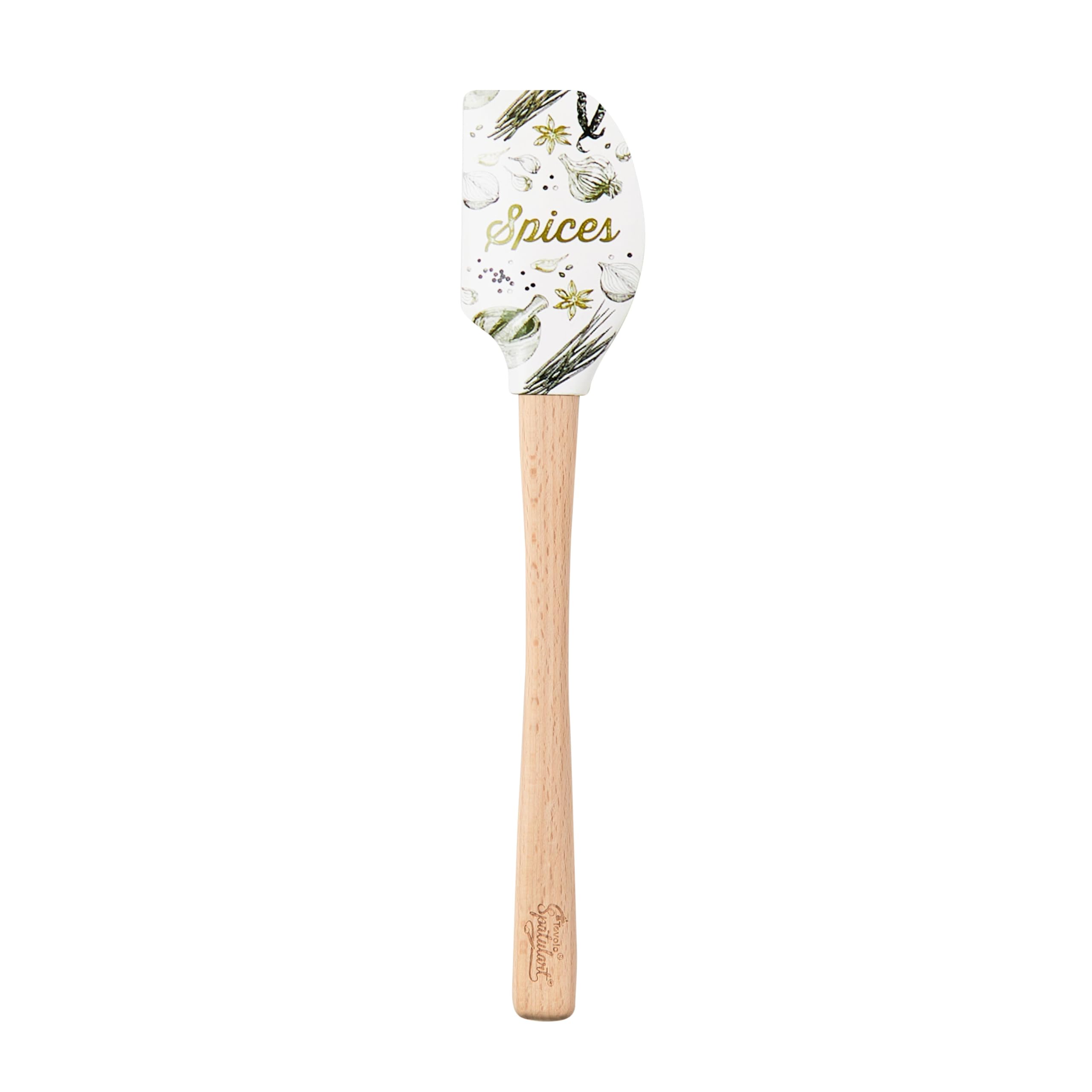 Tovolo Spatulart ‘Herbs & Spices’ Silicone Spatula with Wood Handle – BPA Free, Heat-Resistant, Ideal for Baking, Mixing & Meal Prepp, Baking, Mixing & Turning