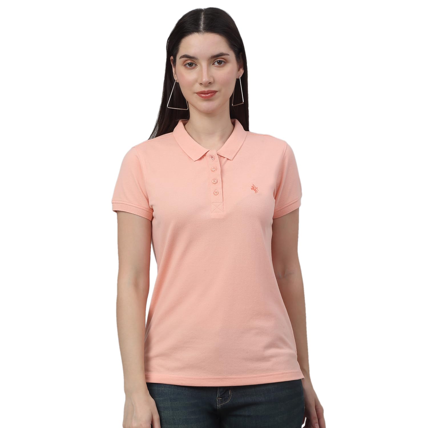 cantabil Cotton Blend Regular Fit Solid Polo Neck Half Sleeve Casual T-Shirt for Women | Half Sleeves Polo Neck T-Shirts for Women | Women Polo Neck Solid T-Shirt (P_LTSH00052)-picture-34